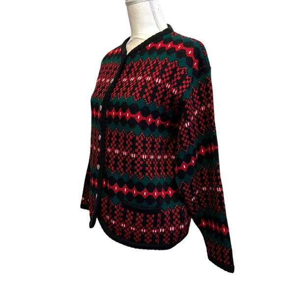 Vintage Tally Ho Grandmacore Holiday Plaid‎ Christmas Cardigan Sweater M - Picture 5 of 8